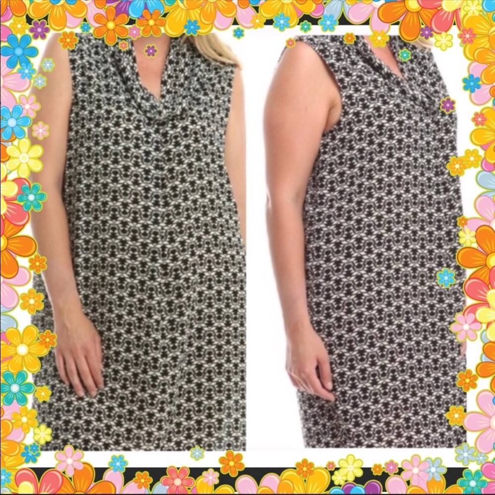 Ornate Contrast Cowl Neck Plus Size Dress